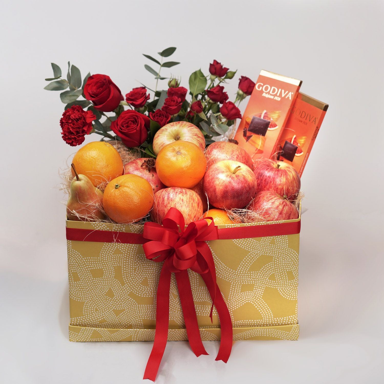 Fruits With Chocolate & Flowers Gift Box