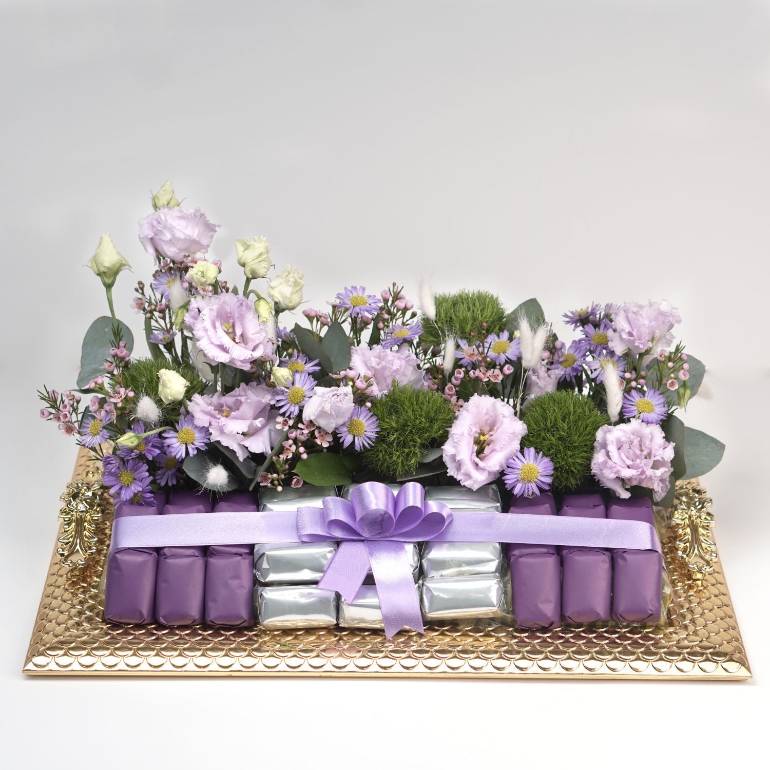 Gracious Mixed Flowers & Chocolates Golden Tray