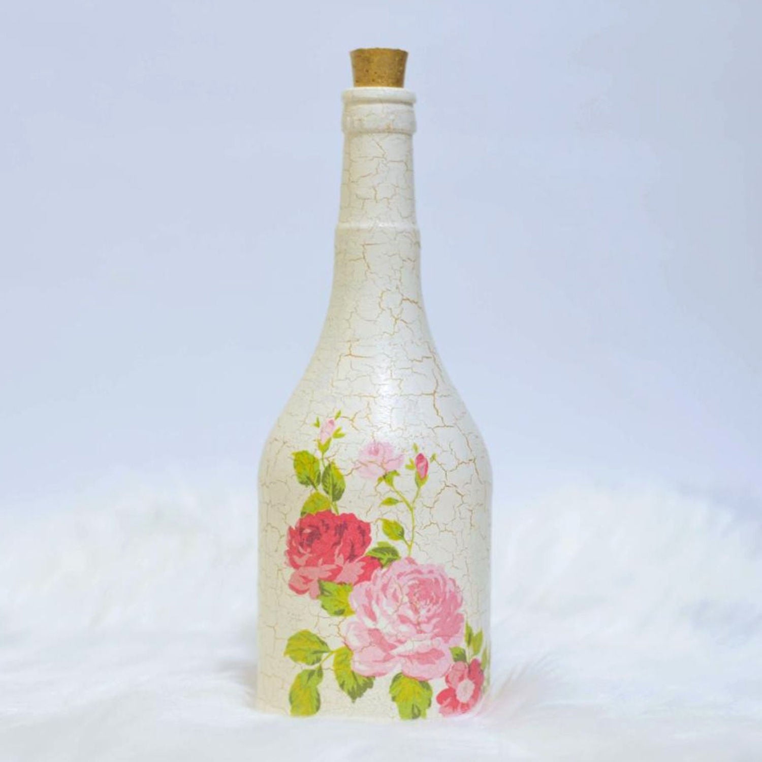 Hand Painted White Glass Bottle