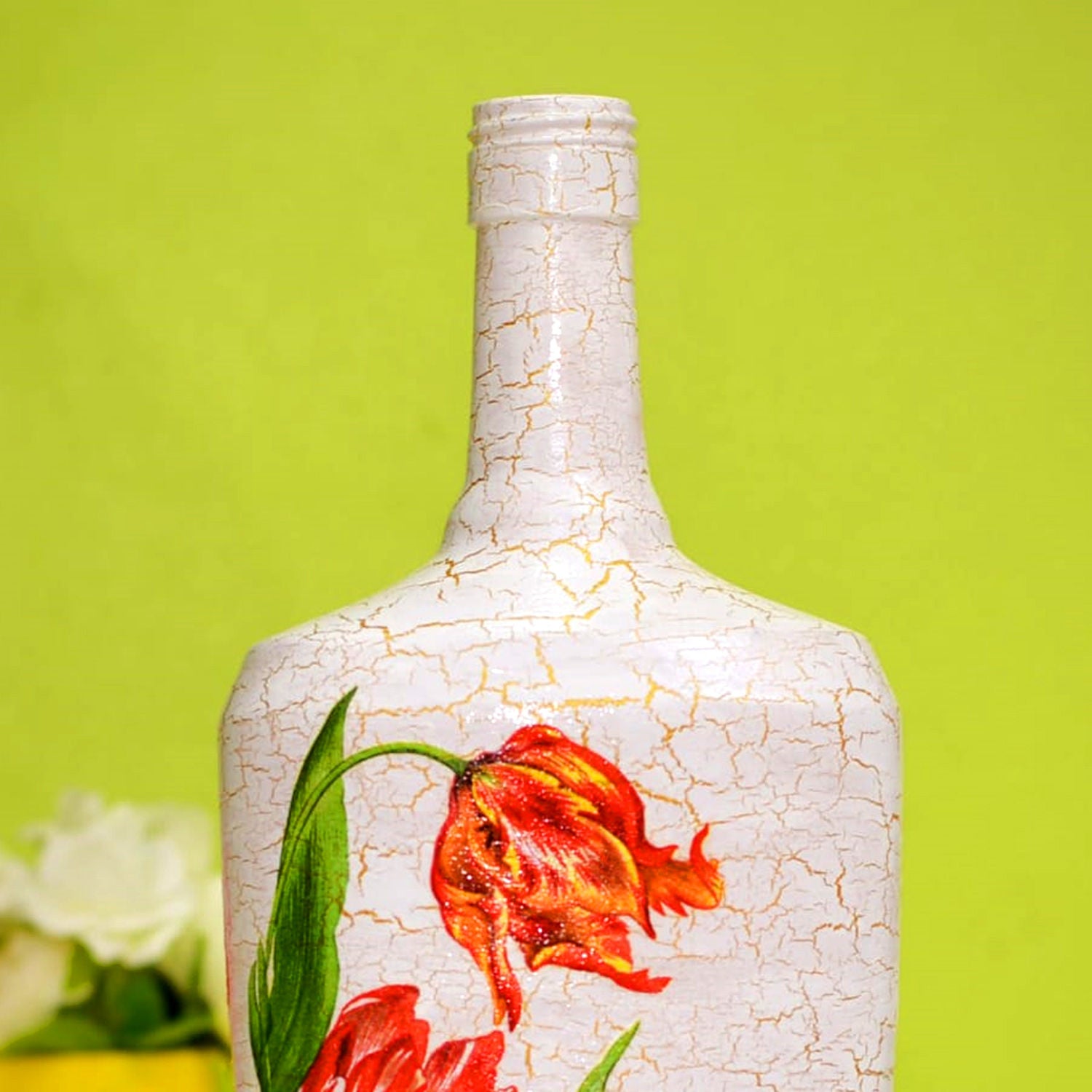 Hand Painted White Glass Bottle