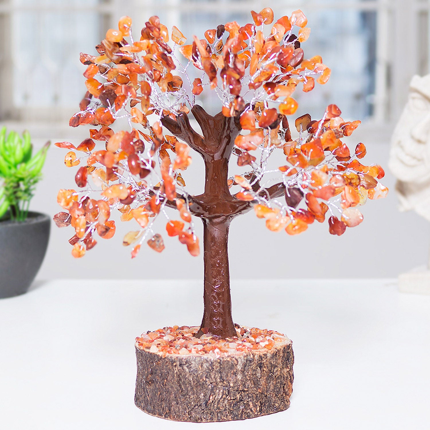 شجرة أمنيات من حجر العقيق لون برتقالي هدية مميزة