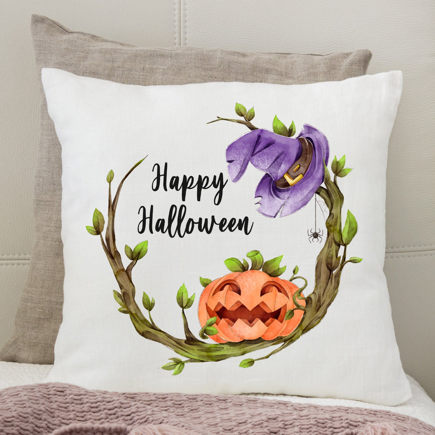 Hat N Pumpkin Halloween Cushion