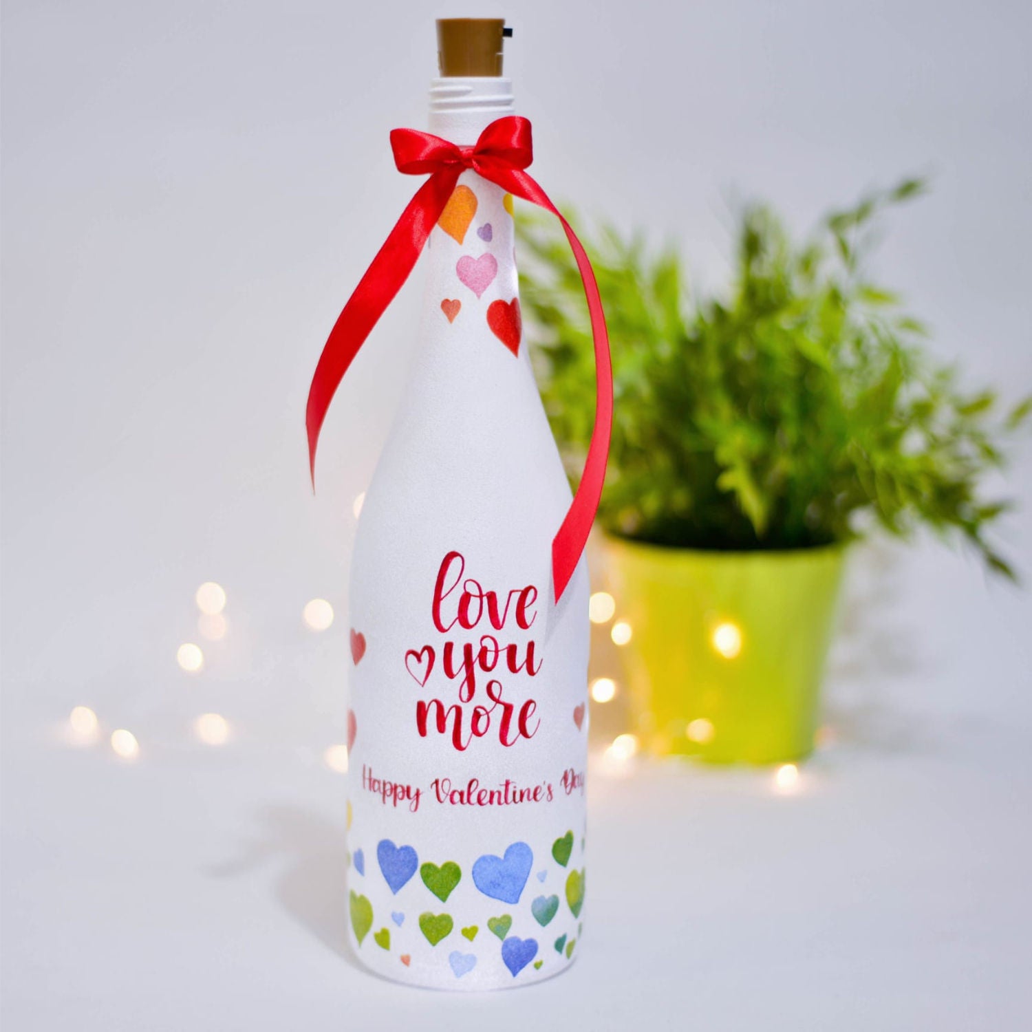 Love You More Hand Painted Glass Bottle With Led