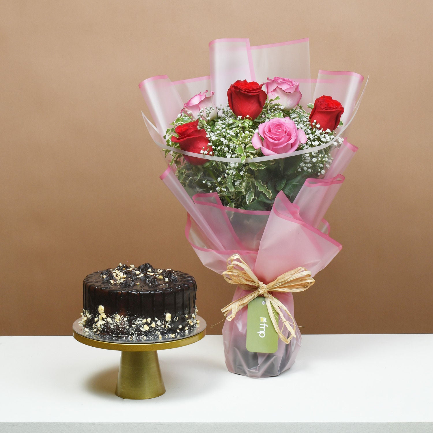 Loves Blushing Roses with Chocolate Hazelnut Cake