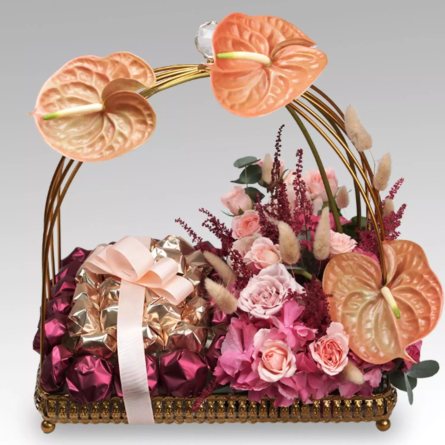 Mixed Flowers & Chocolates In A Cage