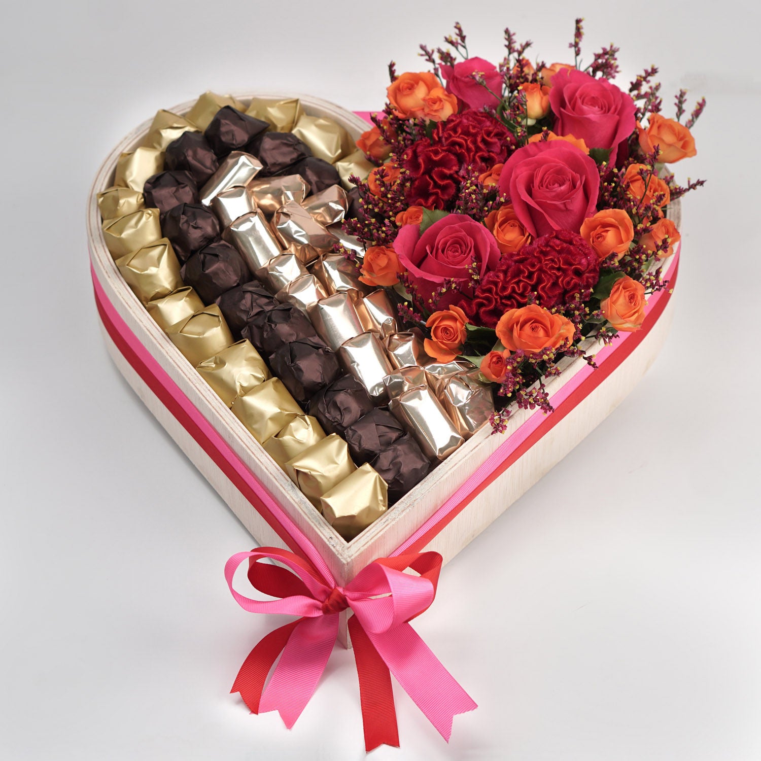 Mixed Flowers & Premium Chocolates Heart Shaped Box