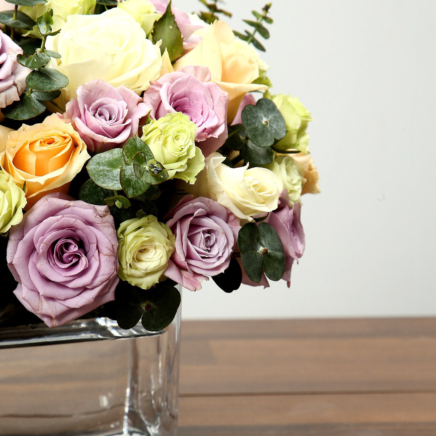 Mixed Rose Arrangement In Glass Vase