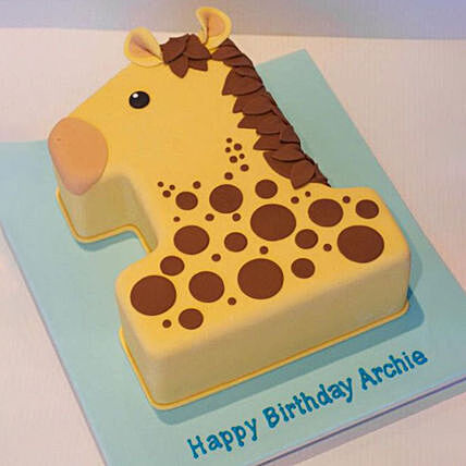 Giraffe Joy On Turning 1 Cake
