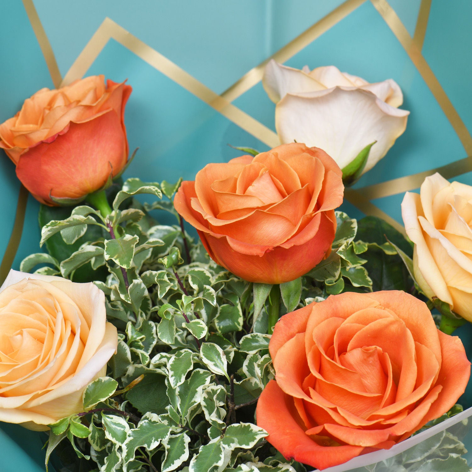 Orange and Peach Roses Bouquet