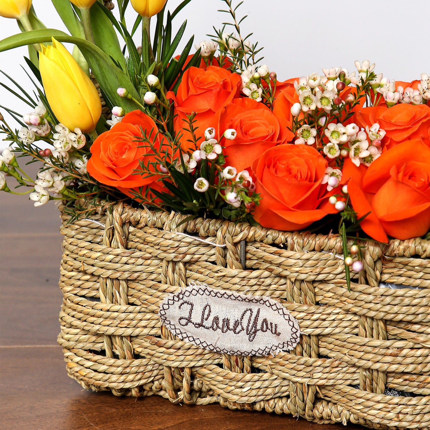 Orange Roses and Yellow Tulips Basket