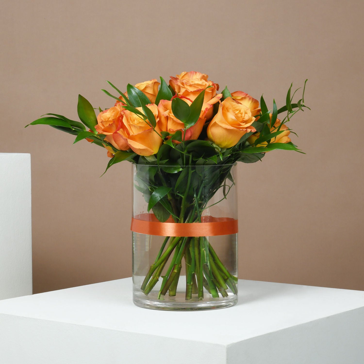 Orange Roses in Glass Vase