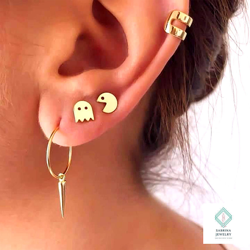 Pac Man Silver Earring