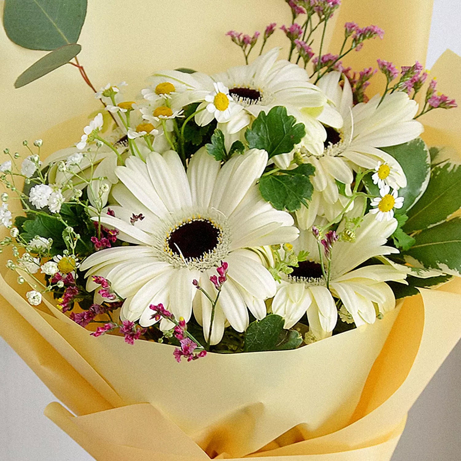 Peaceful White Gerberas Beautifully Tied Bouquet Standard