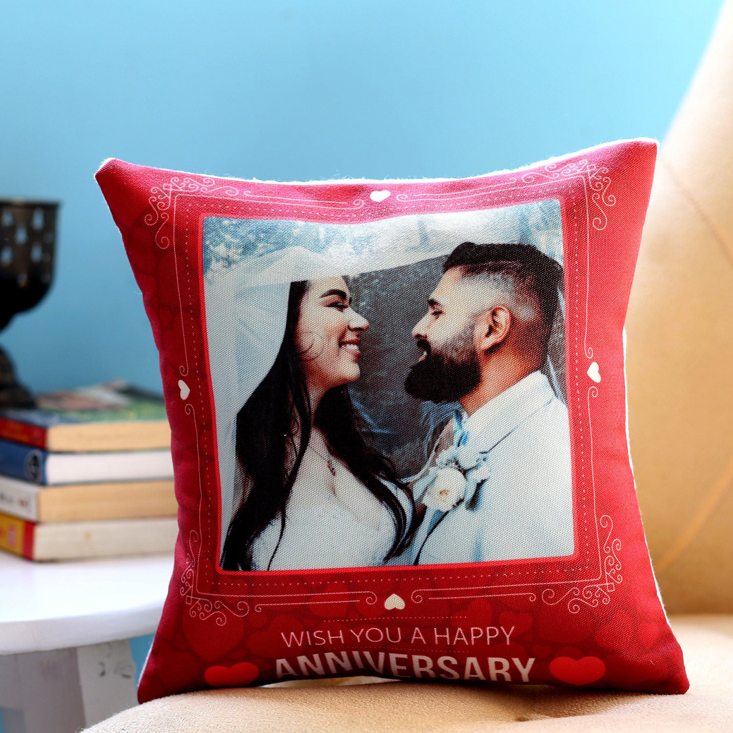 Personalised Anniversary Red Heart Cushion