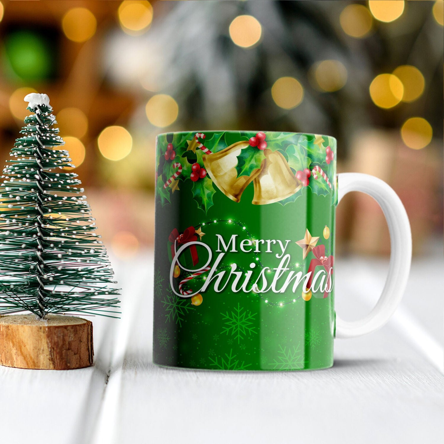 Personalised Green Merry Christmas Mug