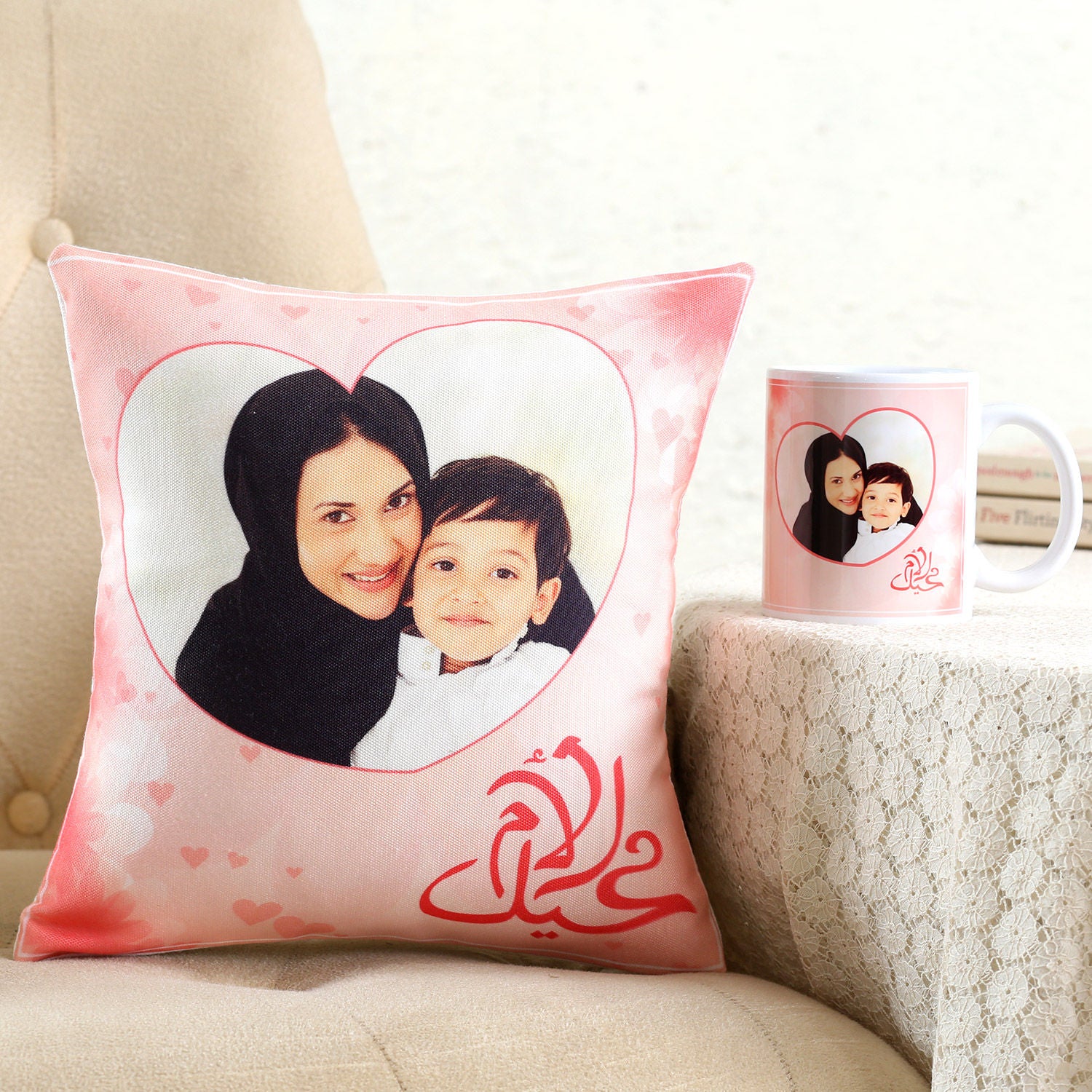 Personalised Hearty Cushion n Mug For Mom