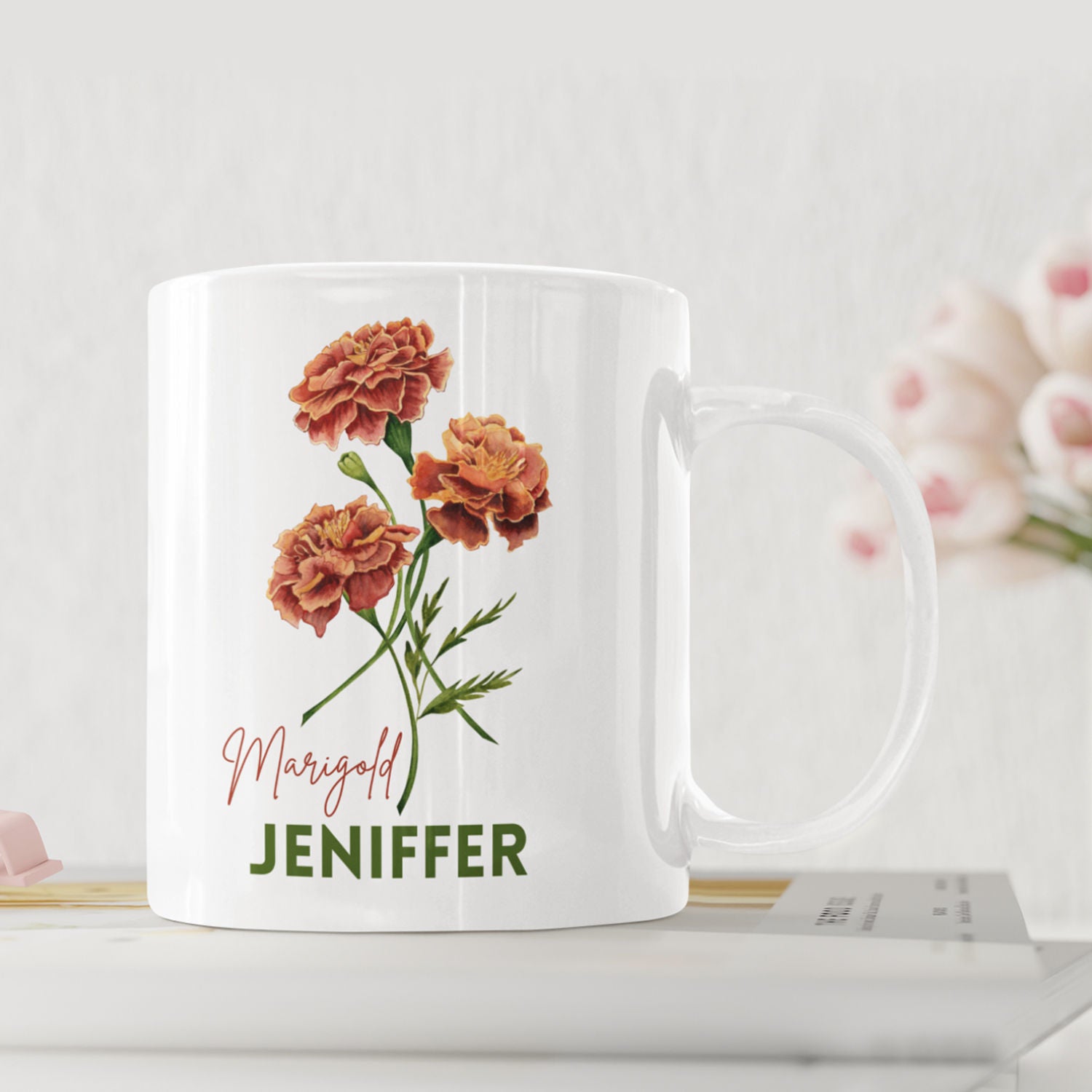 Personalised October Birthday Mug Orange Marigold