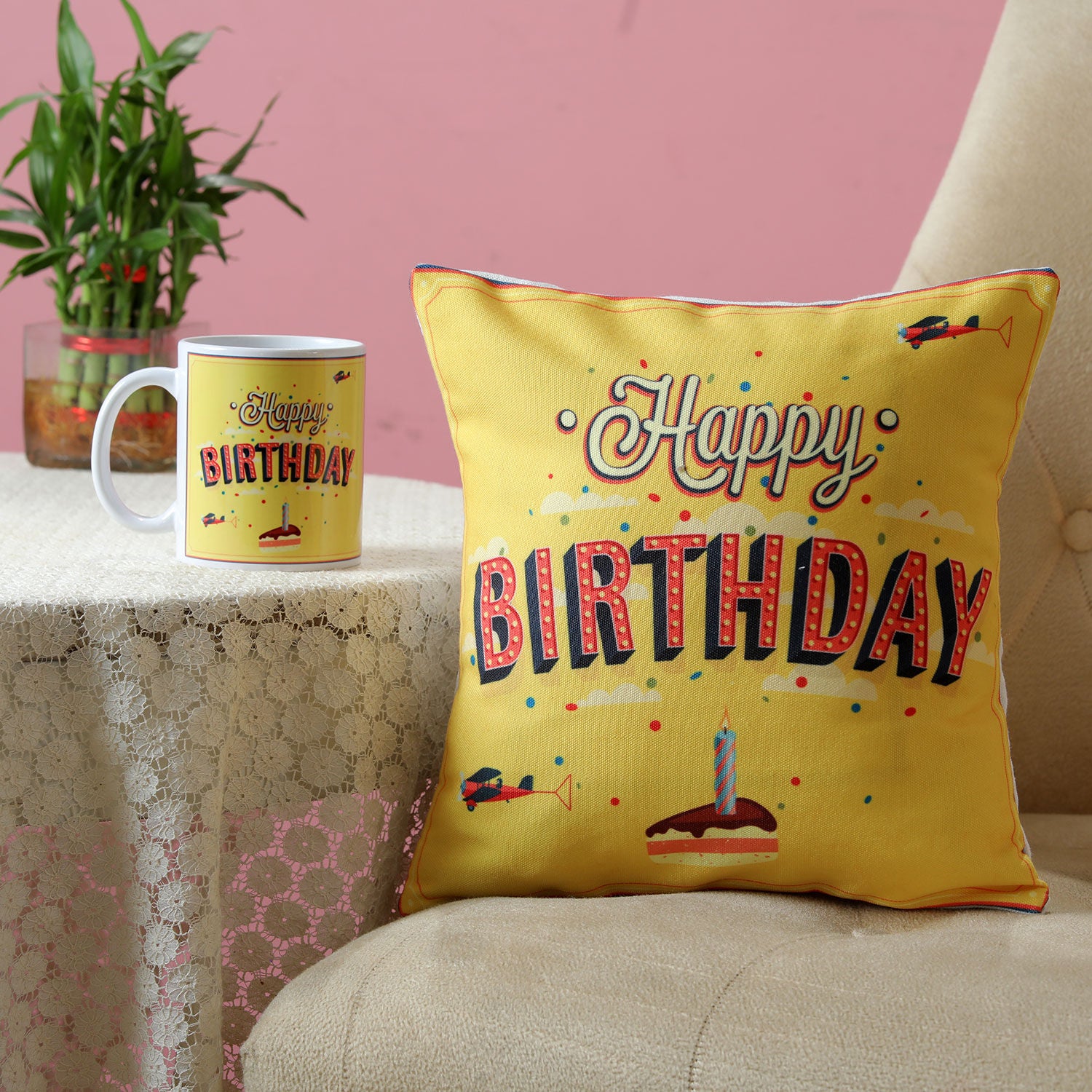 Printed Birthday Mug Cushion Combo