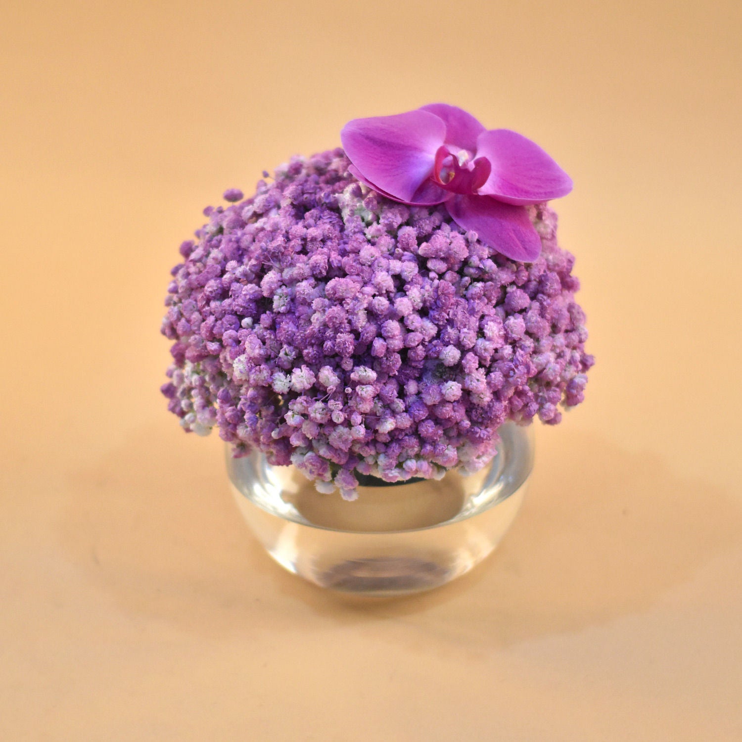 Purple Baby Breath & Phalaenopsis Fish Bowl Vase