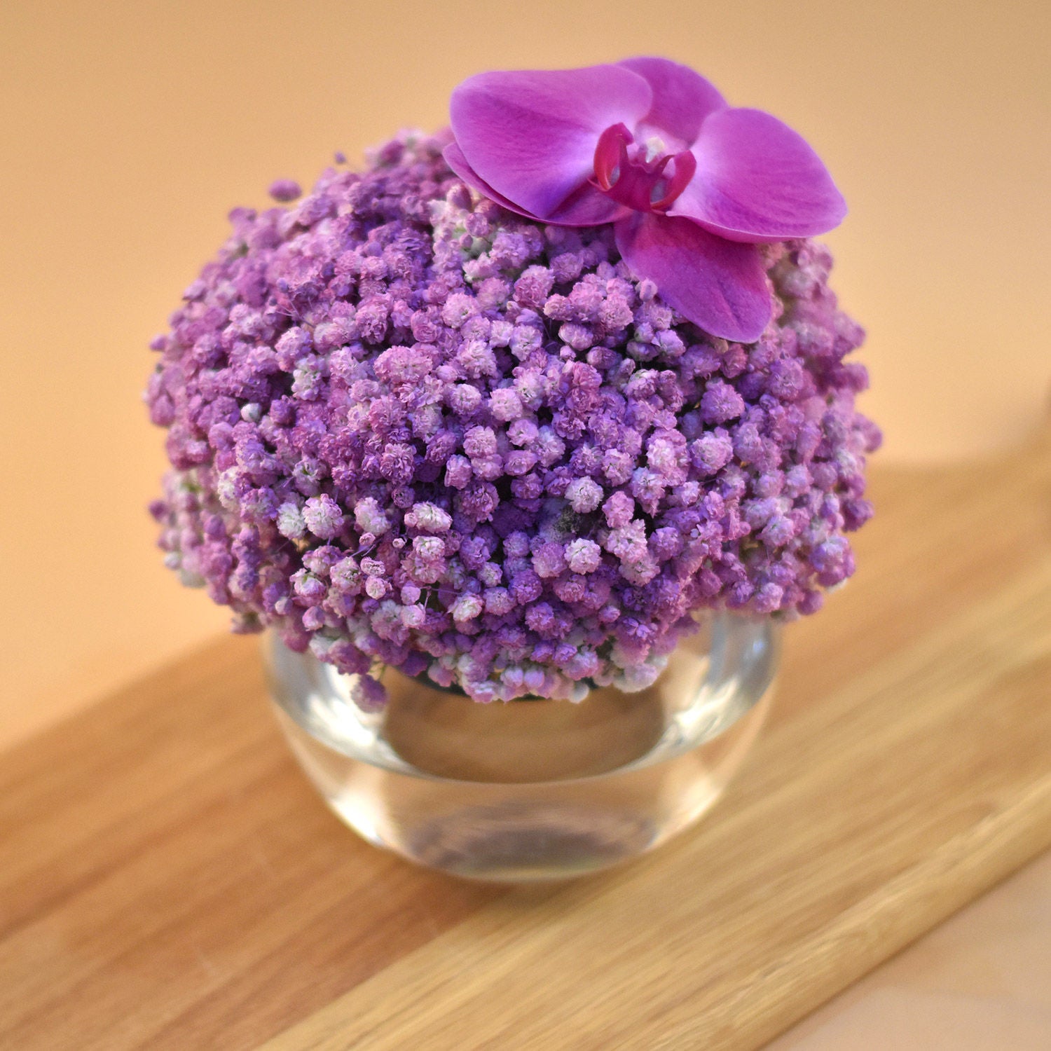 Purple Baby Breath & Phalaenopsis Fish Bowl Vase