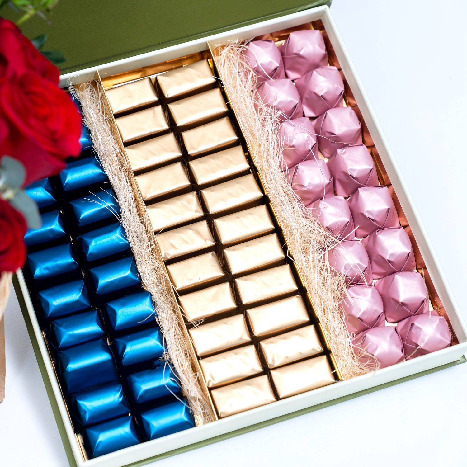 Red Roses Arrangement with Chocolates and Perfume