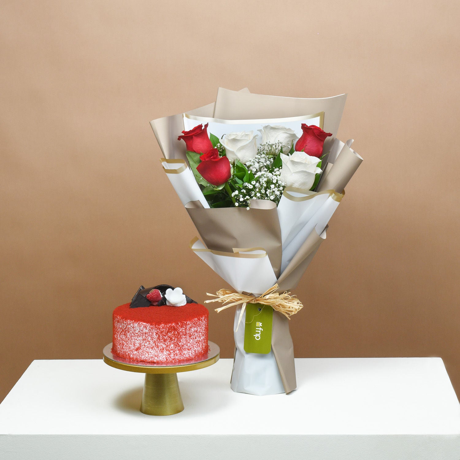 Regal Rose Bouquet and Cake Surprise