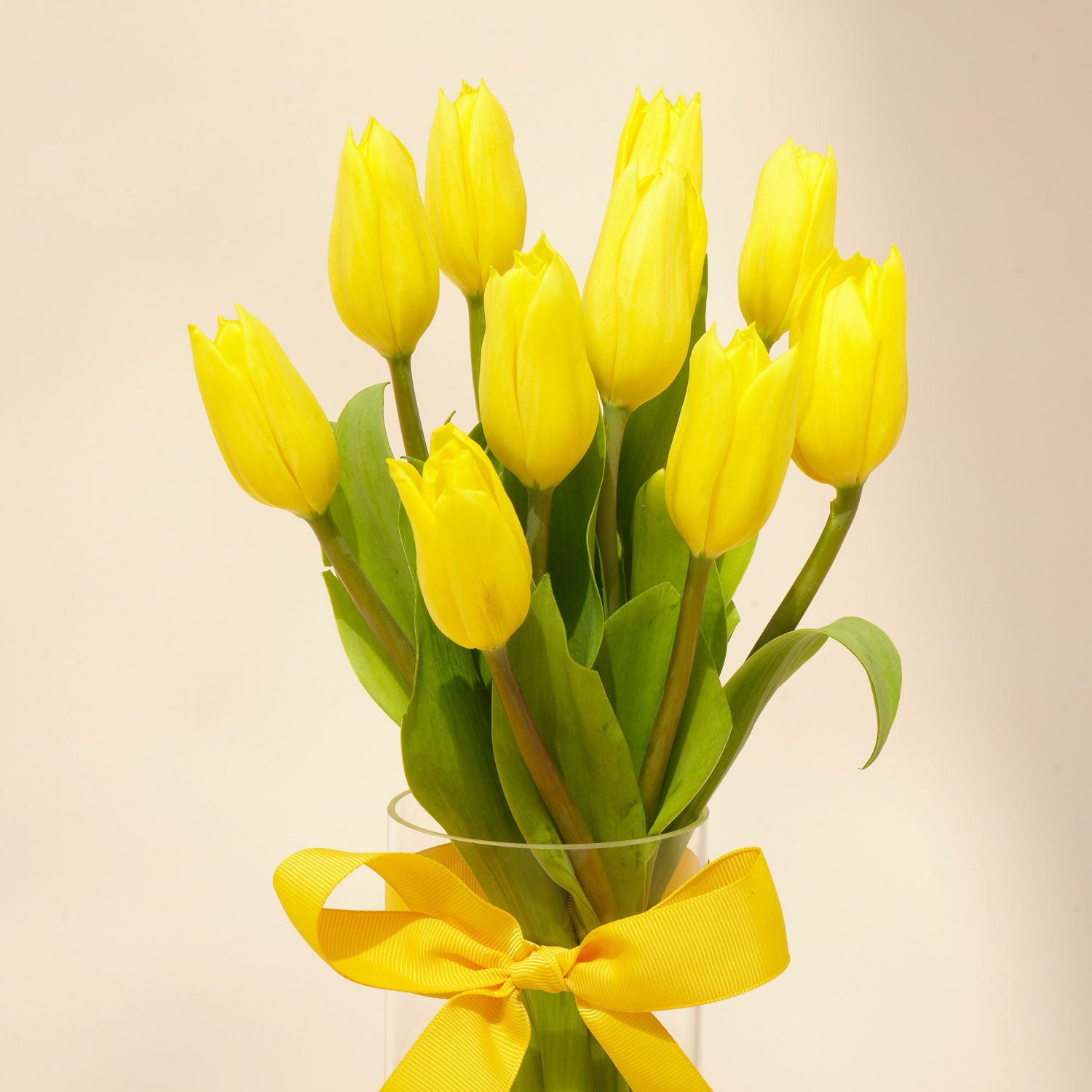 Serene Yellow Tulips Glass Vase