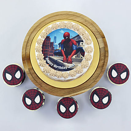 Spiderman Birthday Cake With Cupcakes