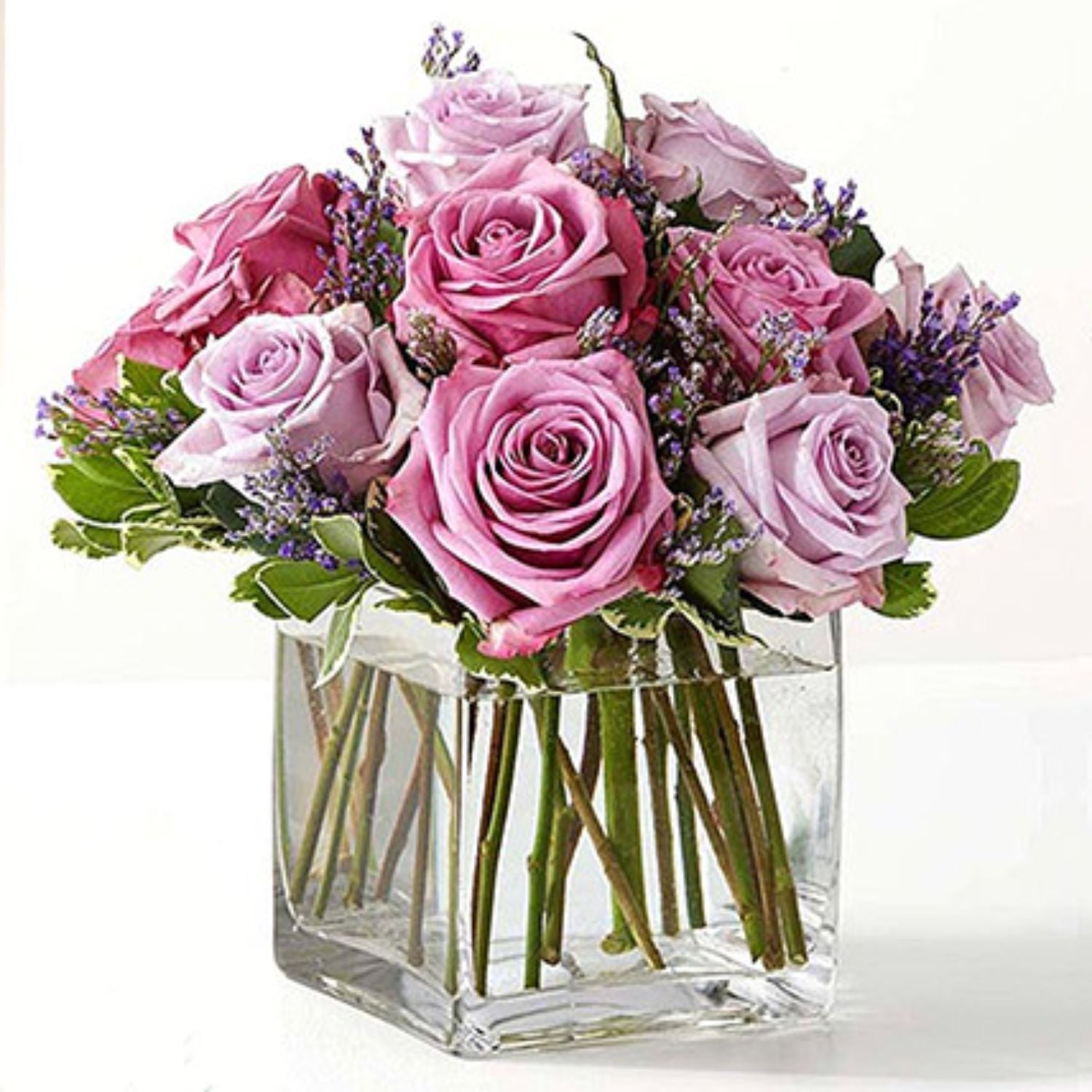 Vase of 15 Purple Roses