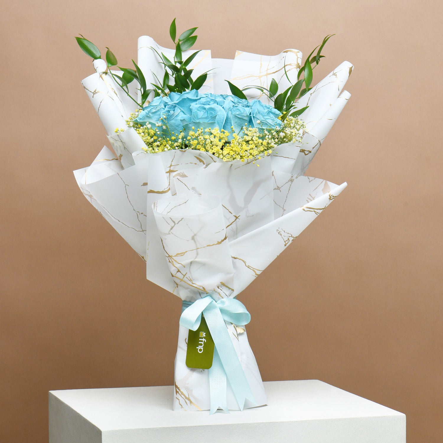 White Roses in a Blue Sea with Cake Surprise