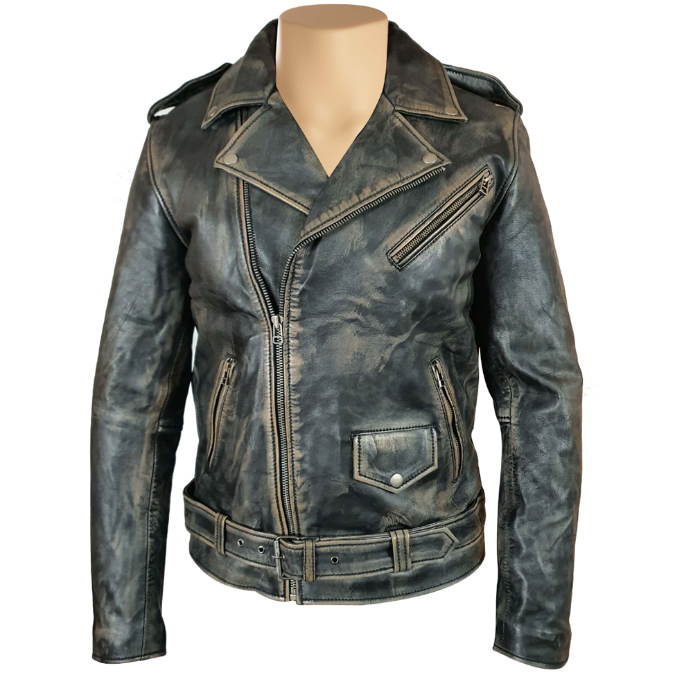 Distressed Biker style jacket with belt – Leather Store World