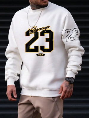23 USA Art Letter Design Man Clothes Street Style Fleece Sweatshirts Autumn Casual Hoodies Fashionable Crewneck Pullovers - Djennies