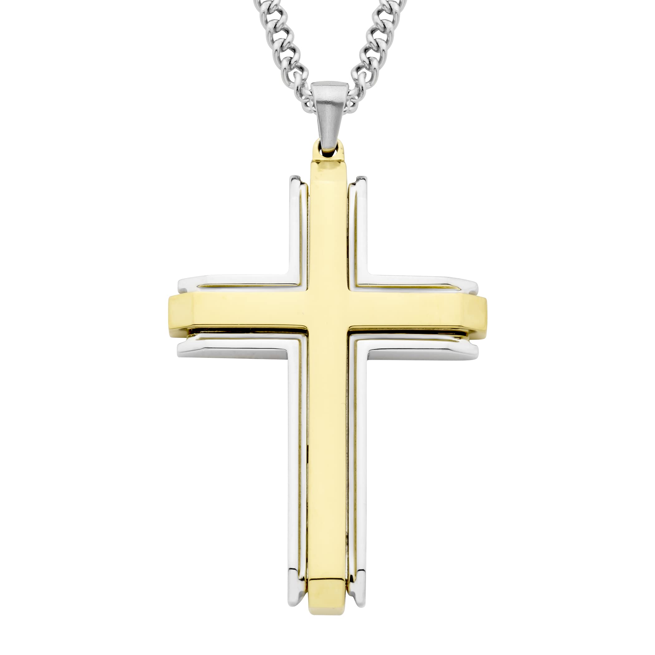 BLUE STRIPE CROSS Damascus Steel Cross Pendant Chain with Blue Steel