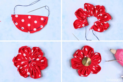 Transform fabric circles into elegant flower accessories, perfect for gluing onto lined alligator clips.