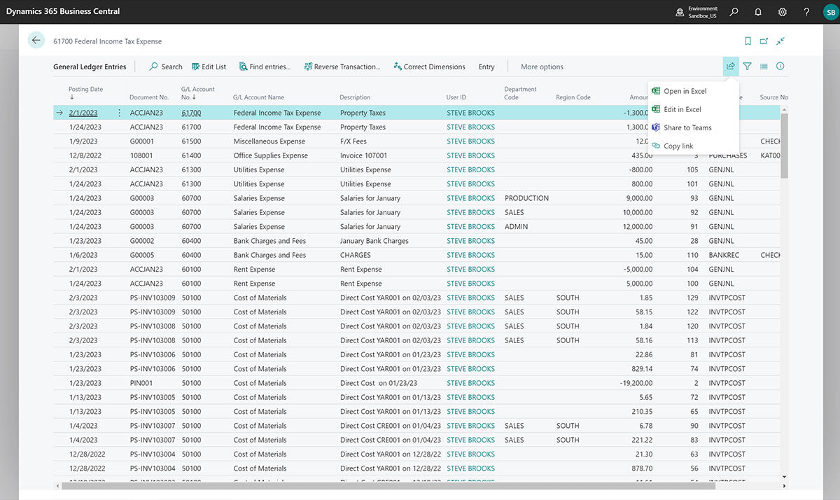 Business Central integration into Excel