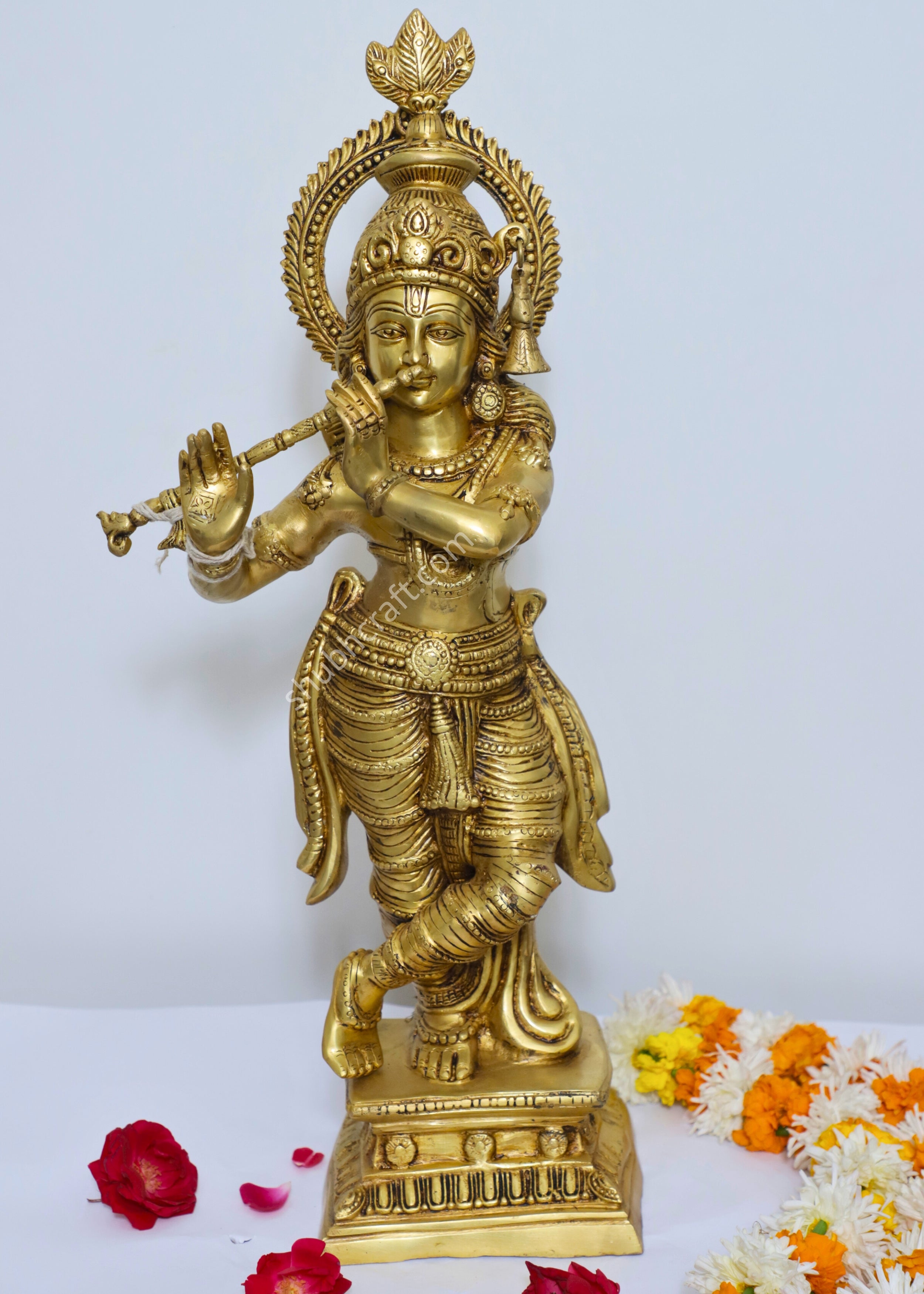 14.8 Kg Pure Brass Lord Krishna Playing Flute Statue 31 Inch – ShubhCraft