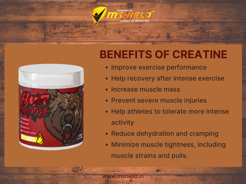 Graphic showing muscles growing and energy levels rising, illustrating the benefits of creatine supplementation.