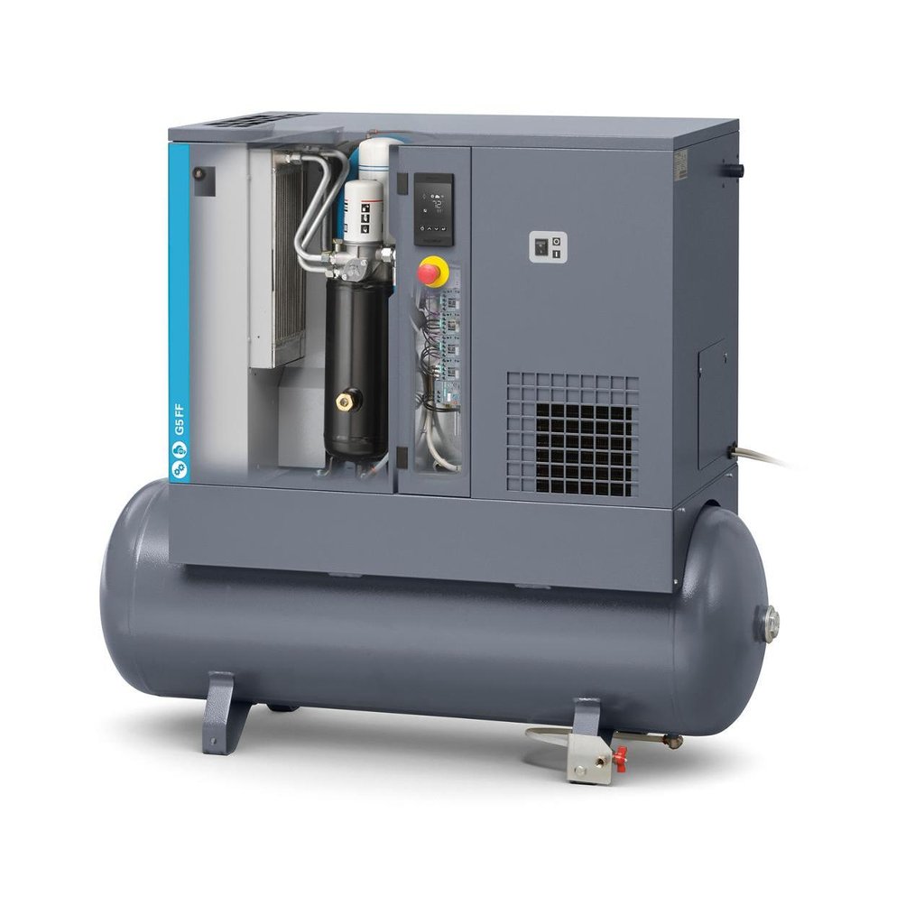 Atlas Copco 7.5HP, 21.2 CFM, 53 Gallon G5 Rotary Screw Air Compressor 230V 1PH