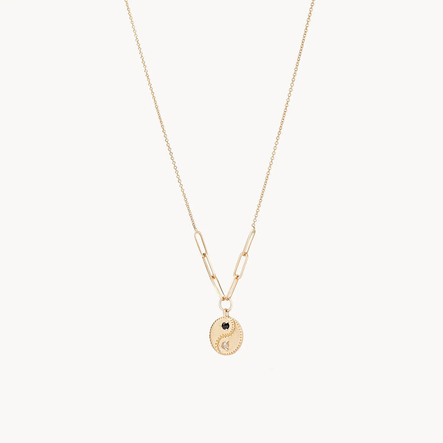 equinox yin-yang necklace - 14k yellow gold, white and black rose