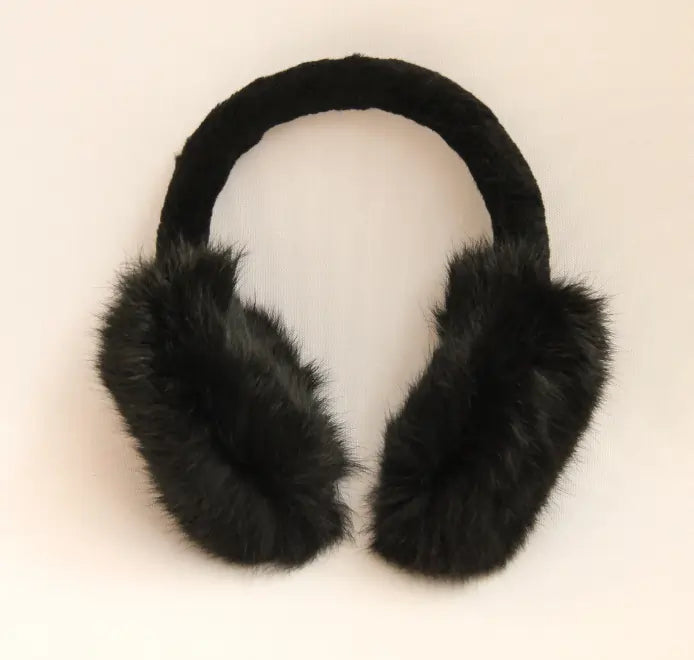 Soft black fur earmuffs for blocking sound during bondage restraints or tie up sex sessions