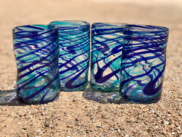 Smokey Blue Striped Tom Collins Glass, Set of 4