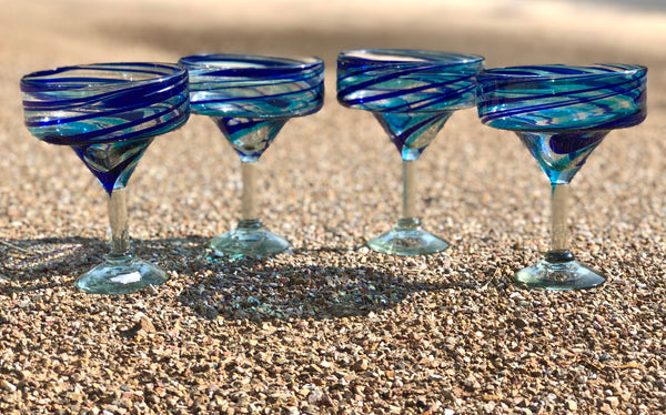 Smokey Blue Striped Tom Collins Glass, Set of 4