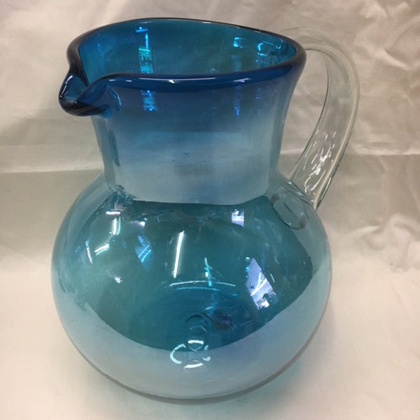 Margarita hand blown glasses in aquamarine with white swirl . – Del Sol/Off  Fourth