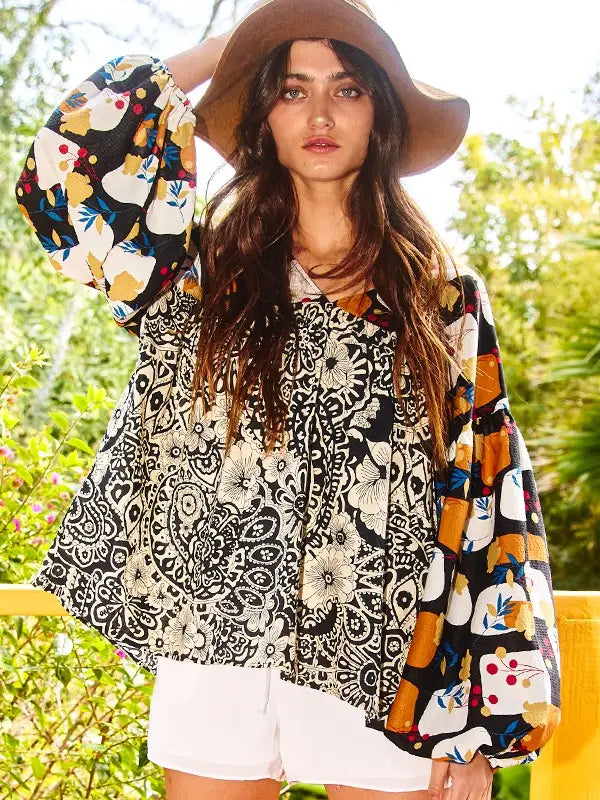 BUCKETLIST Dressy Top BLACK MULTI