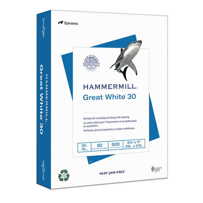 Hammermill Printer Paper, Great White 30% Recycled Paper, 8.5 x 11