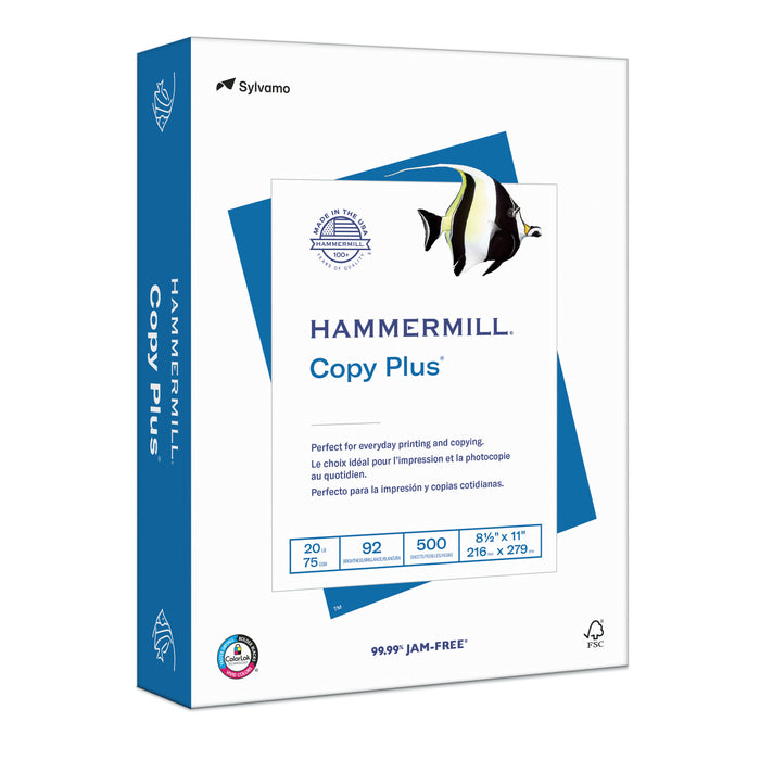 Hammermill Copier Plus Paper Letter Size 8 12 x 11 5000 Total Sheets 92  U.S. Brightness 20 Lb FSC Certified White 500 Sheets Per Ream Case Of 10  Reams - Office Depot