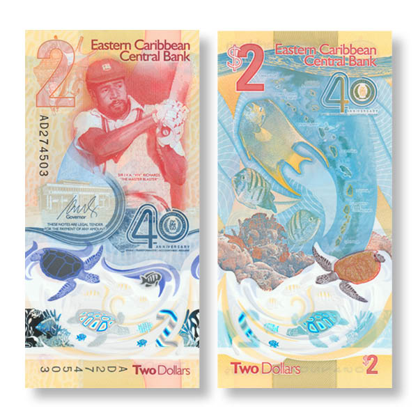 Image of the East Caribbean States new $2 commemorative banknote