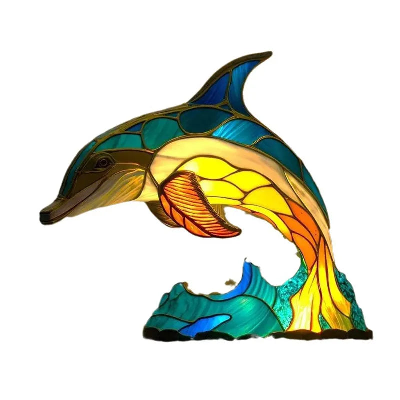 Product Image for Skorter | 15cm Animal Resin Table Lamp with Stained Glass – Mermaid, Owl, Sea Turtle Design for Home Decor, A9