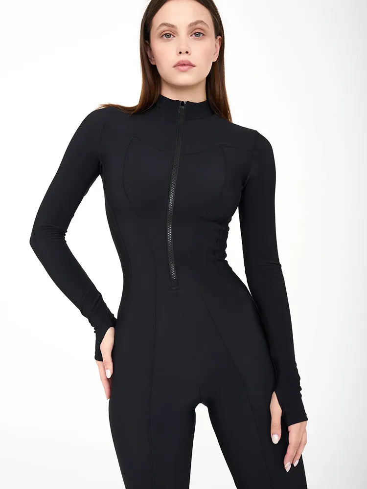 Product Image for Long Sleeve Jumpsuits Women Zipper O Neck Sporty Casual Playsuits, Black / S