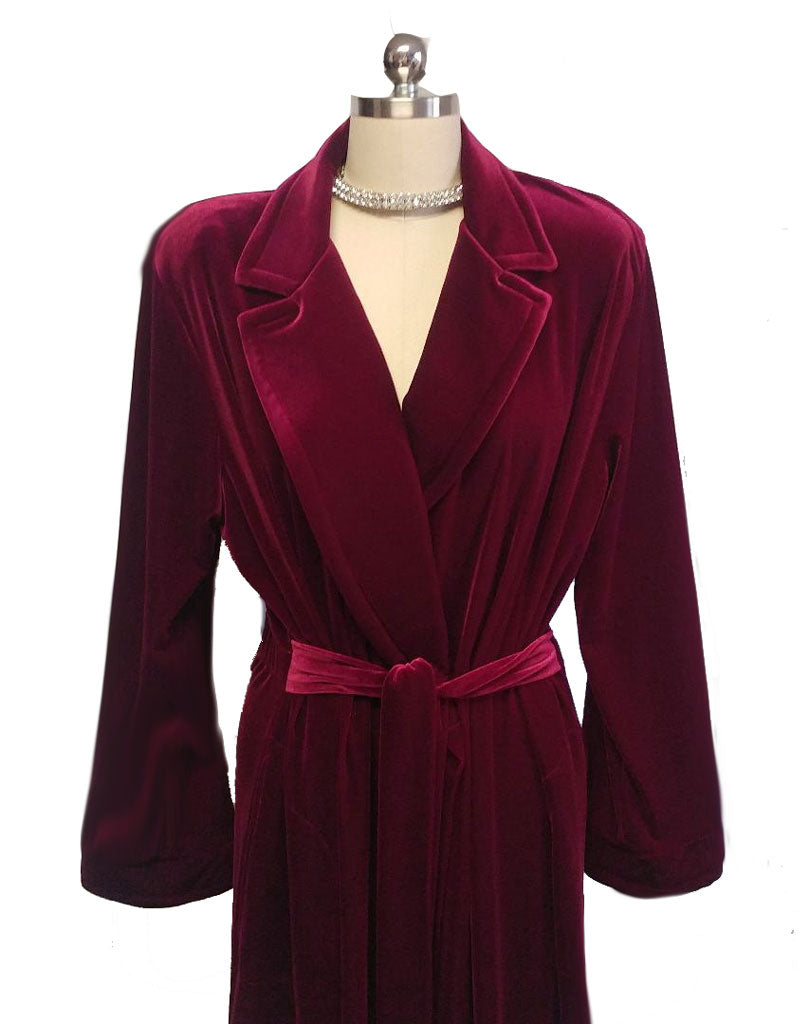 *NEW - DIAMOND TEA LUXURIOUS WRAP-STYLE VELVET VELOUR ROBE IN CRIMSON